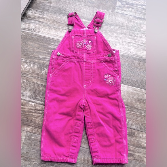 Y2K VTG pink Carhartt Embroidered denim overalls w/ pink plaid flannel lining - Picture 4 of 11